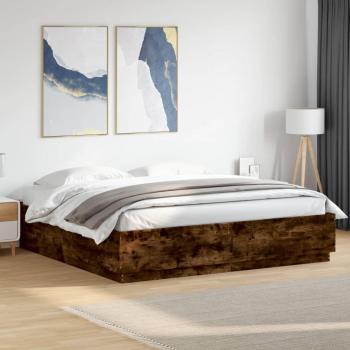 Bed Frame with LED Smoked Oak 200x200 cm without Mattress