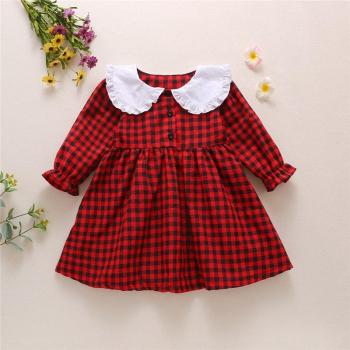 Robe à Manches Longues en Plaid pour Petite Fille