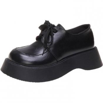 Rimocy Spring and Autumn Black PU Leather Platform Flats