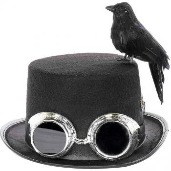 Sombrero Gótico Retro Steampunk Negro con Gafas de Cuervo, Ideal para Carnaval