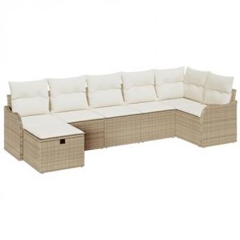 Ensemble de canapé de jardin 7 pièces, coussins beige poly rattan