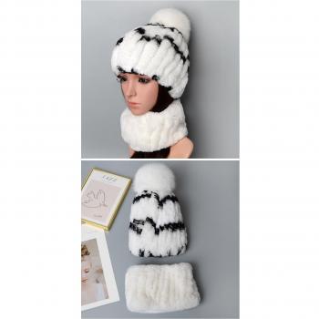 Gorro de piel de conejo Rex con calentador de cuello esponjoso
