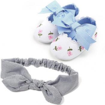 Zapatitos de Cuna con Lazo y Diadema para Bebés de 0 a 18 Meses