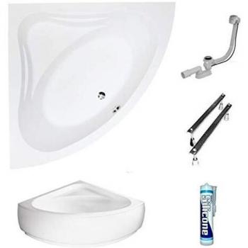 ECO LAM Symmetrische Badewanne Mia – 120×120 cm, Weißes Acryl, Schürze, Ab