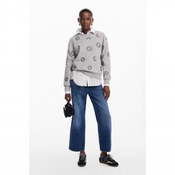 Sudadera de Mujer Desigual con Diseño de Flores y Joyas