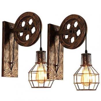 Lot de 2 Appliques Murales Industrielle, Goeco Éclairage Mural Vintage Poulie Lampe de Mur Luminaire Intérieur pour Bar, Chambre à Coucher, Salon, Restaurant, Café, Couloir