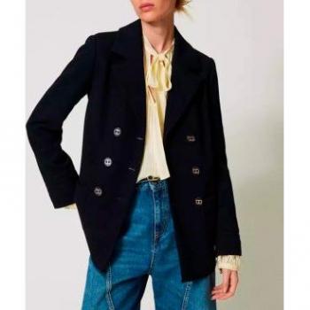 XS Black Double‑Breasted Embroidered Twinset Jacket for Women