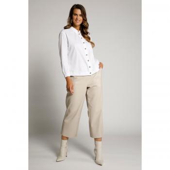 Blusa elastica bianca con colletto e maniche lunghe, Donna, Taglia 48/50, Cotone/Fibre sintetiche