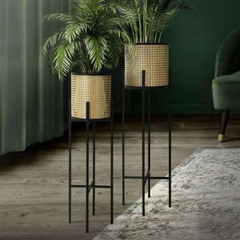 Doppel‑Set Blumenständer – Schwarz‑Gold‑Design