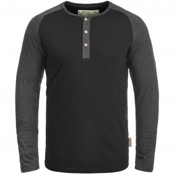 Schwarz-Graues Langarmshirt für Herren von Indicode mit Grandad-Ausschnitt und Größe M