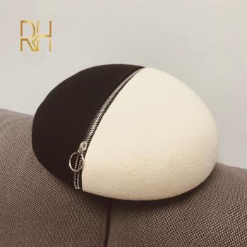Black and White Patchwork Beret with Zipper