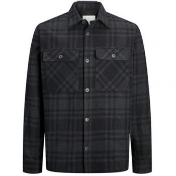 Langarmhemd JACK & JONES JPRRAYMOND MELANGE CHECK LS OVERSHIRT SN Gr. S, N-Gr, schwarz (black beauty) Herren Hemden