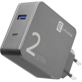 Cellularline Duo Charger Ultra 48 W – USB‑Ladegerät, Schwarz