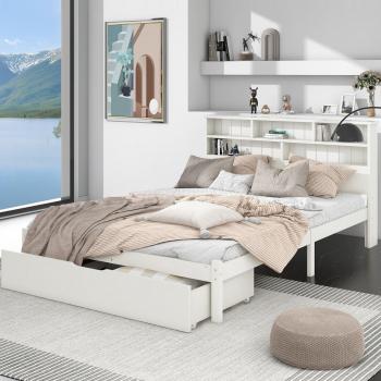 Cama de madera maciza con cajón y somier