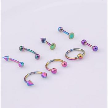 8pcs 16G Stainless Steel Anodized Body Jewelry Captive Rings