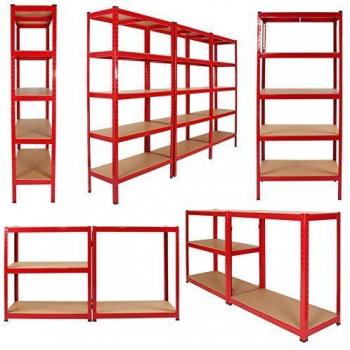 Garage & Warehouse Red Metal Racking System – 5 Tiers