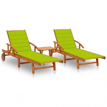 Tumbonas 2 PCs con mesa maciza de acacia y cojines