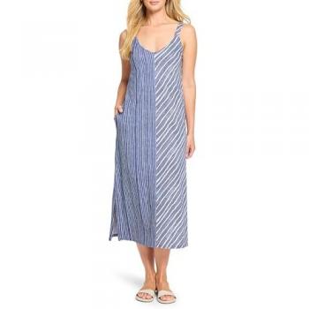Mini Indigo Stripe V Neck Tank Dress – Size XS