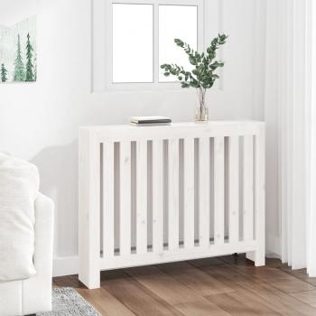 Cubierta de radiador estantería de madera maciza de pino blanco 108,5x19x84cm con acabado en blanco