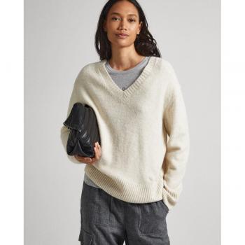 Jersey Pepe Jeans Denisse Cuello Pico Beige Mujer