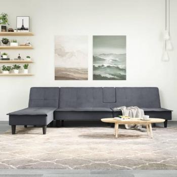 Cama Convertible L de Terciopelo Gris Oscuro 255x140x70