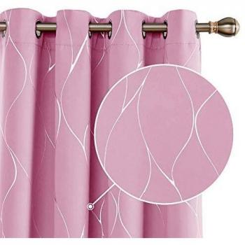 Deconovo Silver Wave Foil Printed Blackout Curtains for Nursery, 46 x 90 Inch, Pink, 1 Pair
