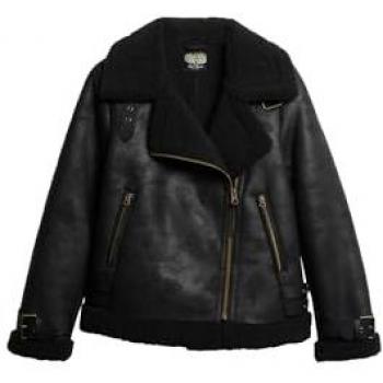 Superdry Women’s Black Faux Shearling Aviator Jacket (M)