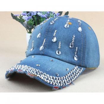 Cotton Baseball Cap with Rhinestones
