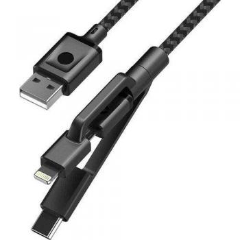 Cartera 4U Triple Cable: Lightning, USB‑C, Micro‑USB + Cargador Duradero