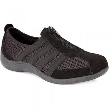 Pavers Black Leather Zip‑Up Trainer – Damen