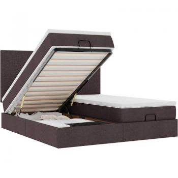 Cama Otomana de Estructura y Colchón en Tela Marrón Oscuro 160x200cm – Vidaxl