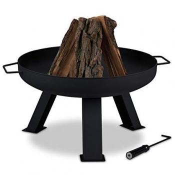 Braciere da Giardino Relaxdays 60 cm in Acciaio Nero con Atizzatore e Vassoio Fiamma