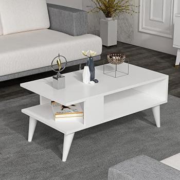 Mesa de centro Lycksele con estante 40 x 90 x 45 cm blanco