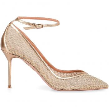 Aquazzura Asha Mesh Pump – Yellow, Size 9 – Gold Finish