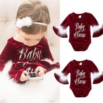 Cute Velvet Baby Outfit with Flare Sleeves