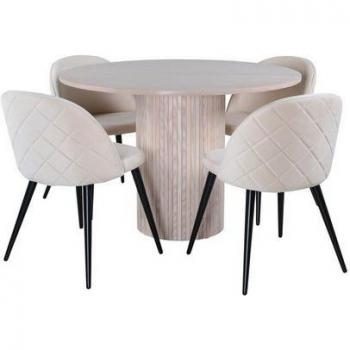 Bianca 38 Esszimmerset – 110 × 110 × 74 cm, 4 Velour Stühle beige