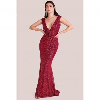 Burgundy Sparkle Twist Maxi Dress