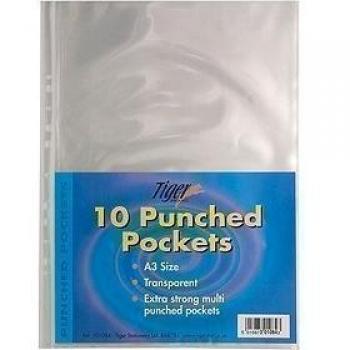 Tiger Multi Punched Pocket Polypropylene A3 45 Micron Top Opening Portrait Clear (Pack 10)
