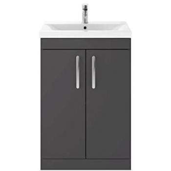 Nuie Athena 600mm Gloss Grey MDF Vanity Unit with 40mm Profile Basin