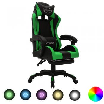 Vidaxl Silla gaming con luces led rgb cuero sintético verde y negro Multicolor