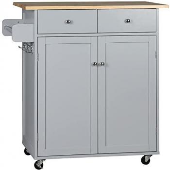 HOMCOM Rolling Kitchen Island Utility Serving Cart Grey
