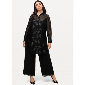 Ulla Popken Damenbluse, lange Form, schwarz, Größe 54/56, mit metallischen Fasern