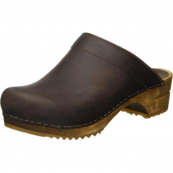 Sanita Chrissy Offener Clog – Hochwertiger Handarbeit – Dunkelbrauner Leder-Holzclog – Weiblich – 39