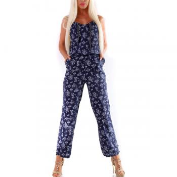 SJ Fashion Italien Sommer Jumpsuit Kordelträger Blumenprint Maxi Overall V-Ausschnitt Casual One Size