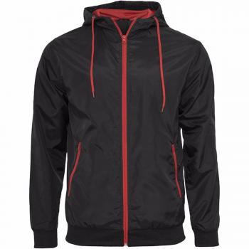 Build Your Brand Men's Zip Up Wind Runner Jacket (S) (Black/Red)