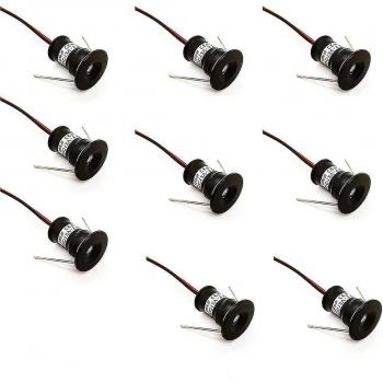 Pack de 9 focos empotrados LED mini 12V 1W, negro, blanco cálido 3000K, IP65