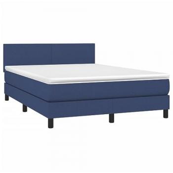 Vidaxl Lit À Sommier Tapissier Avec Matelas Bleu 140x200 Cm Tissu