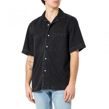 Chemise Diesel D-PAROSHORT à manches courtes en denim Tencel noire taille L