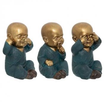Set de 3 Estatuillas de Buda en Resina Dorada