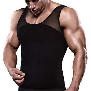 VENI MASEE Men's Compression Undershirt for Moobs, Black